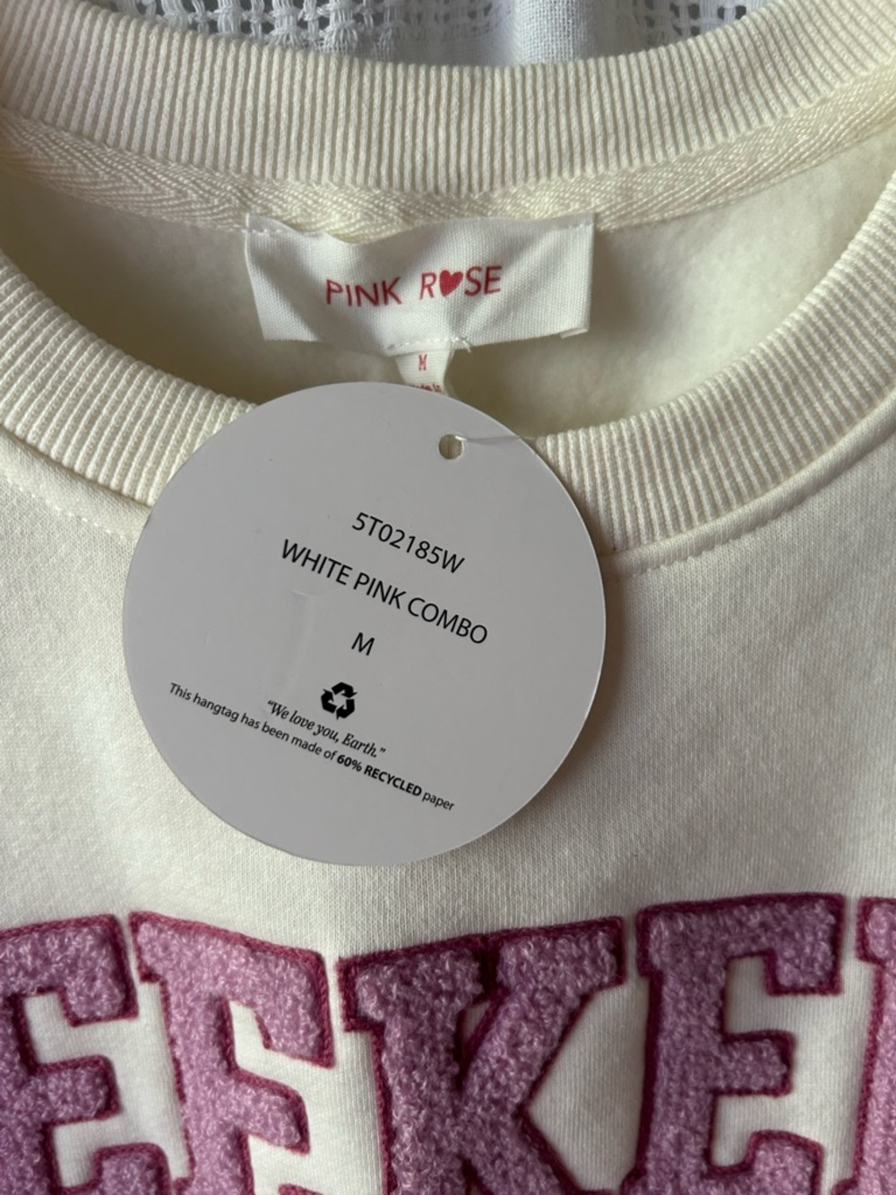Pink Rose Cream Sweatshirt with Pink Chenille 'WEEKEND' Applique - Picture 5 of 7